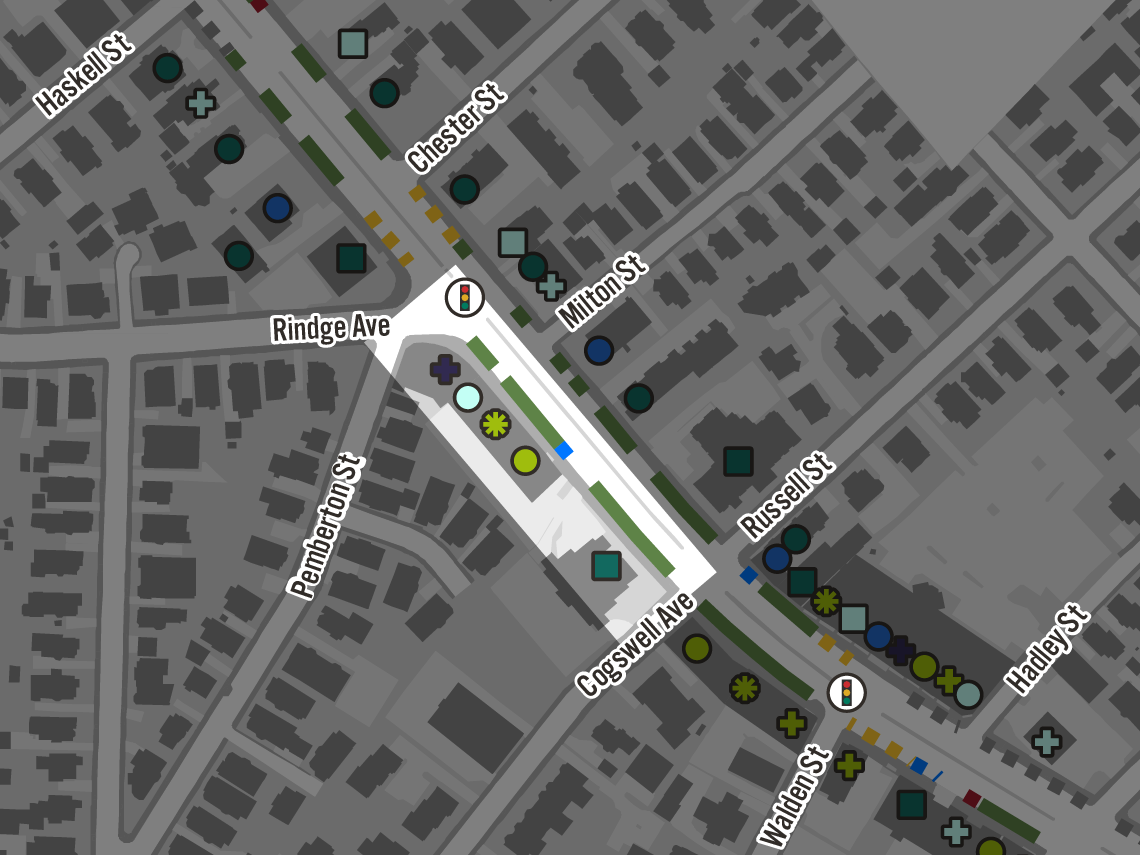 Map of curb and land uses.