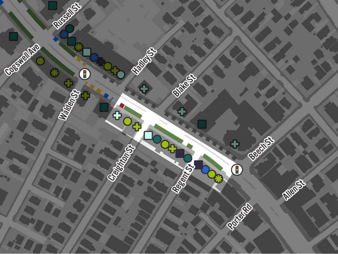 Map of curb and land uses.