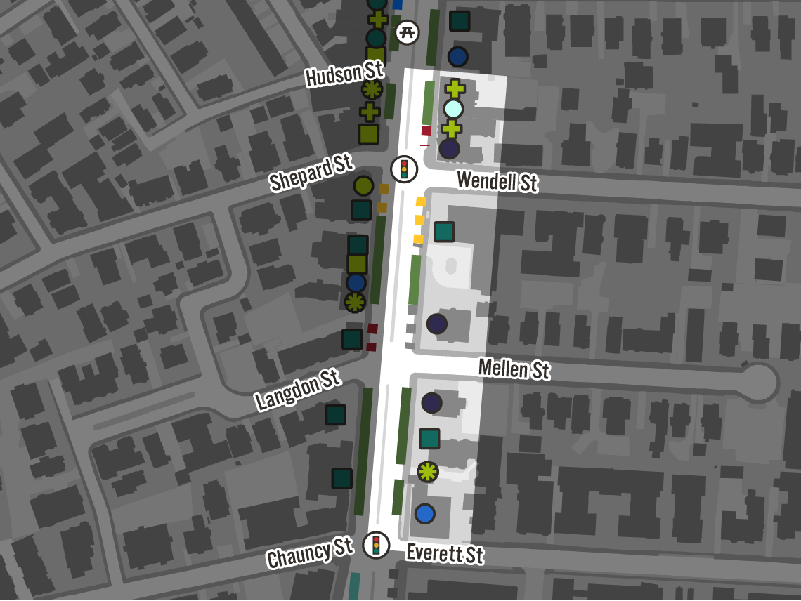 Map of curb and land uses.