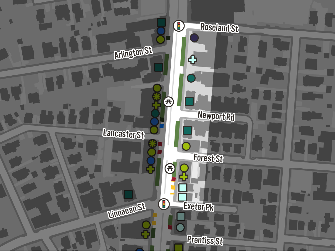 Map of curb and land uses.