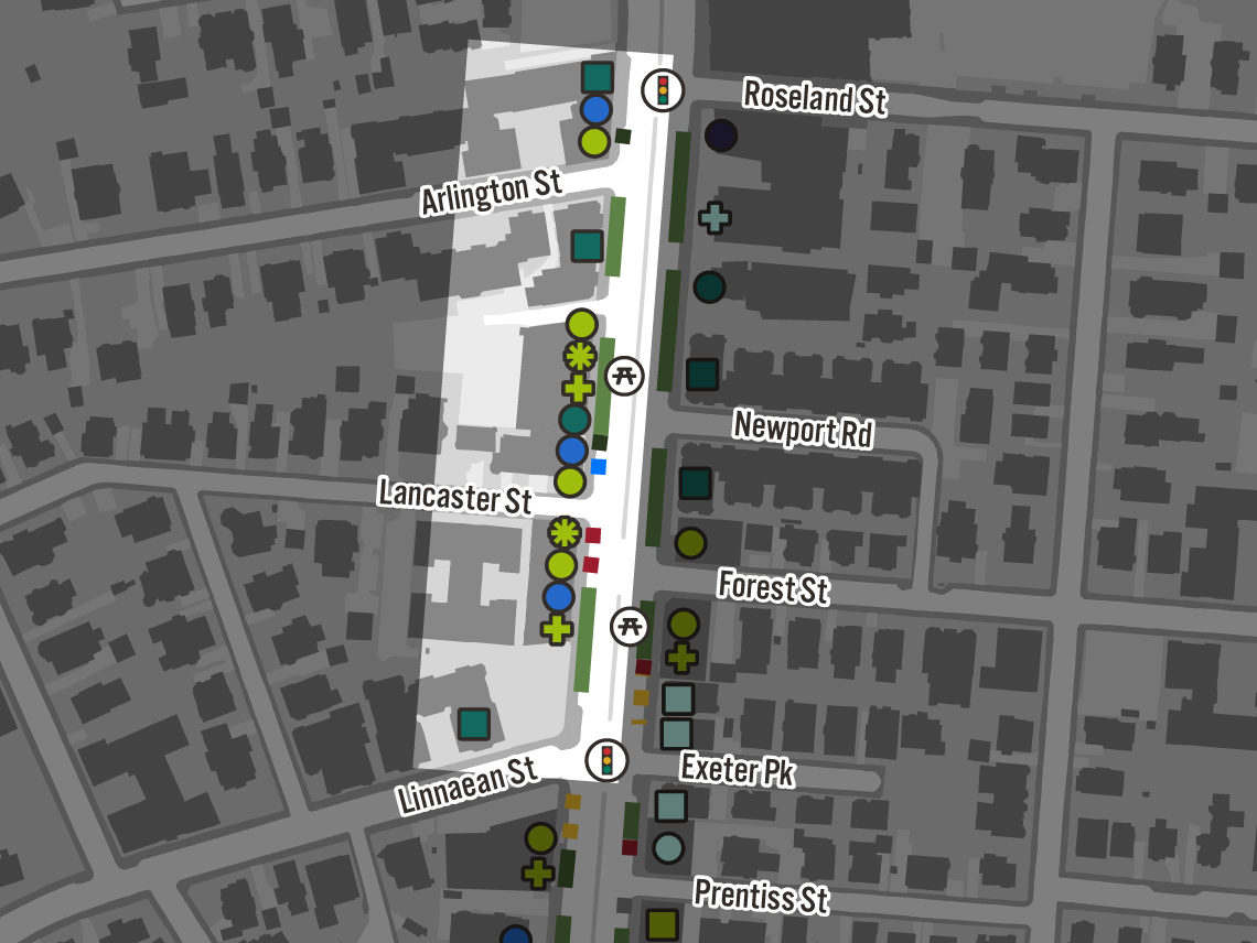 Map of curb and land uses.