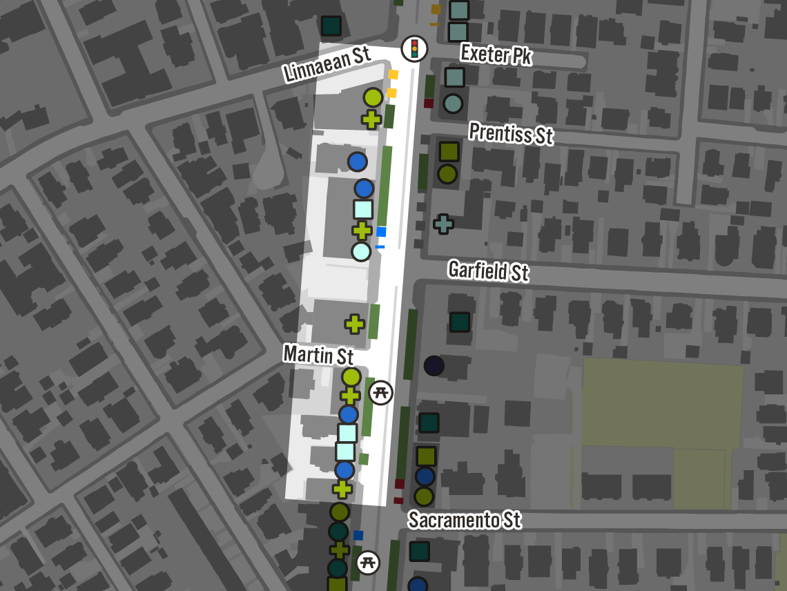 Map of curb and land uses.