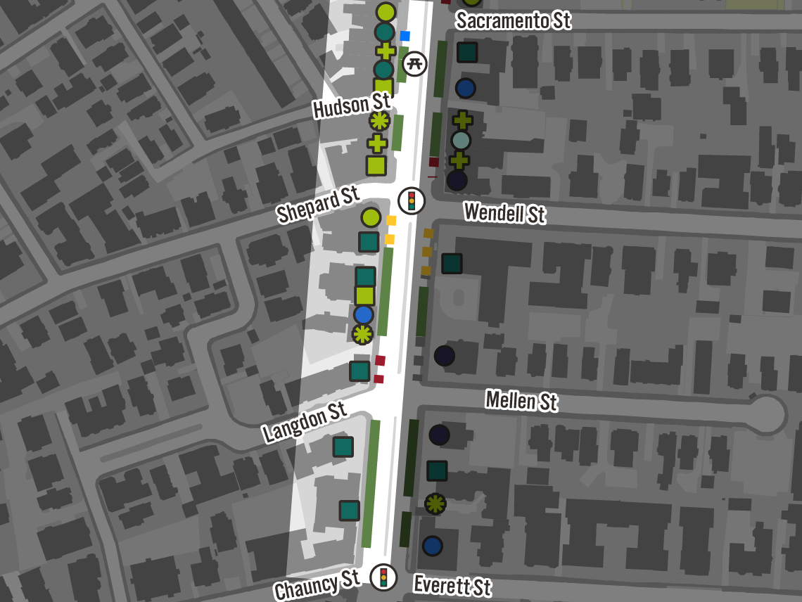 Map of curb and land uses.