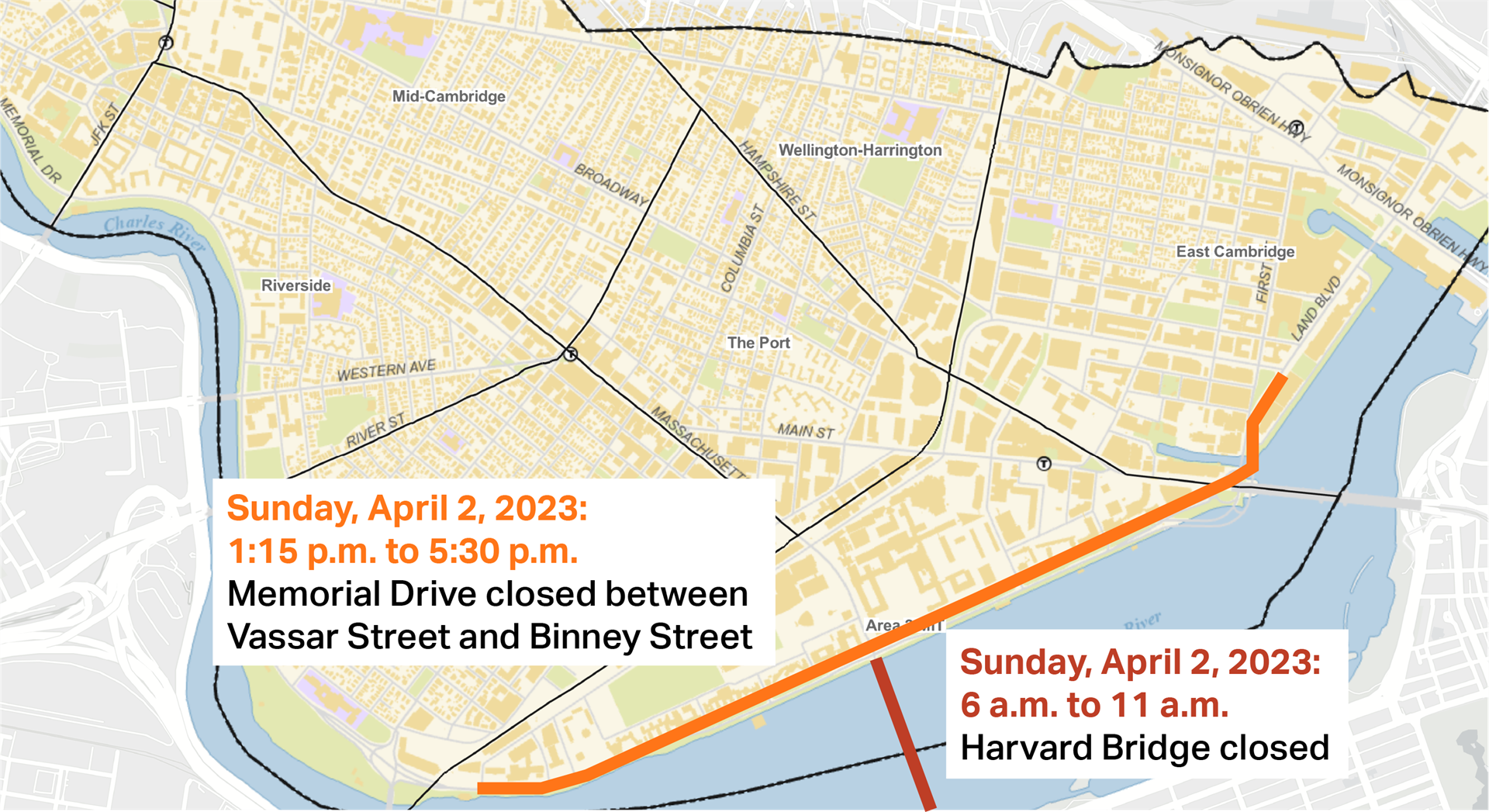 Harvard Rd Exit Filming-related road closures on Harvard Bridge, Memorial Drive on ...