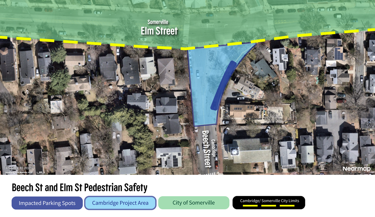 Aerial map of project location, differentiating the Cambridge/Somerville city limits