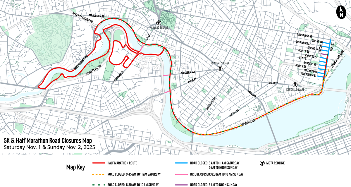 map of Cambridge highlighting road Closures