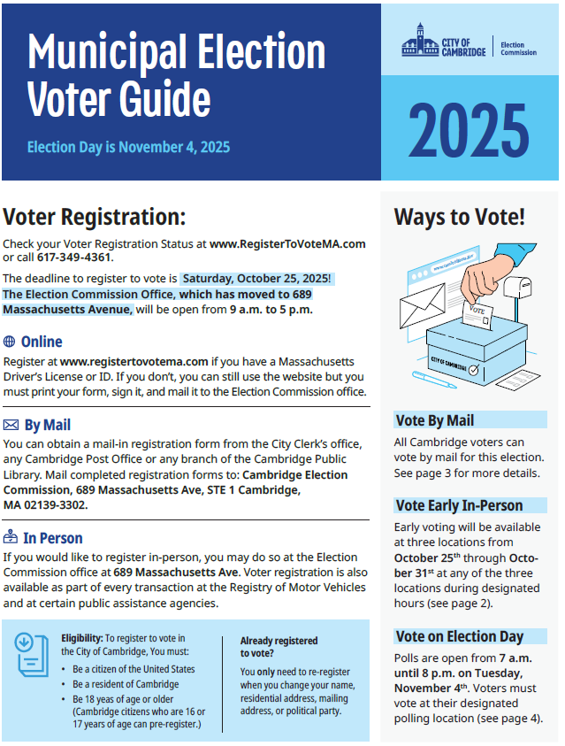 Cover of the 2025 City of Cambridge Voter Guide