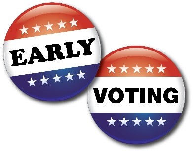 Lapel pins that say "Early Voting"