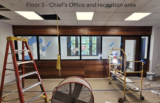 Fire Headquarters construction update June 8, 2026 - floor 3 chief's officer