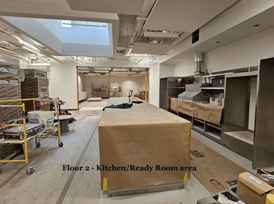 Fire Headquarters construction update June 8, 2026 - floor 2 - kithen and ready room area