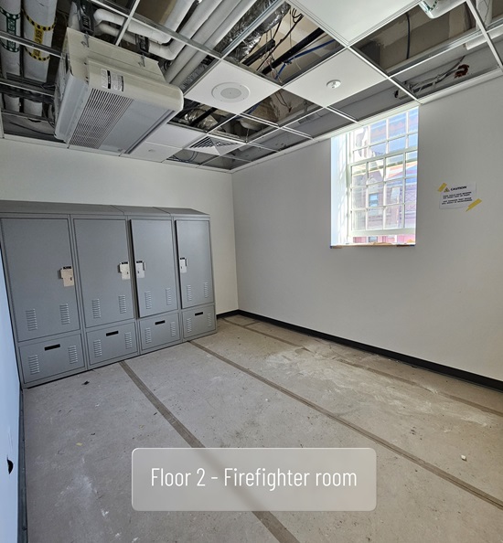 Fire Headquarters construction update June 8, 2026 - firefighter room and lockers