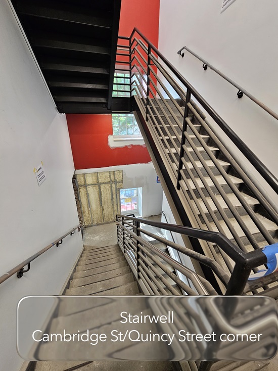 Fire Headquarters construction update June 8, 2026 - interior stairway