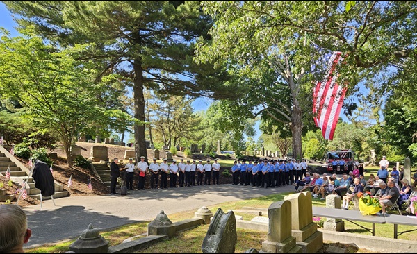 Firefighters Memorial Sunday - June 14, 2026 - formation of firefighters, retirees, family, friends, and official
