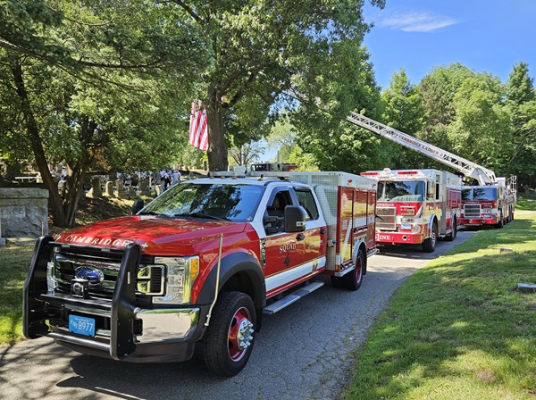 Firefighters Memorial Sunday - June 14, 2026 - Squad 4, Engine 1, and Ladder 2 fire apparatus staged