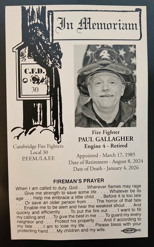 Gallagher, Paul funeral 9Jan2026 - card
