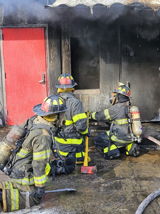 Recruit Firefighters at burn training building - Mass Fire Academy - Stow MA - Feb 2. 2026