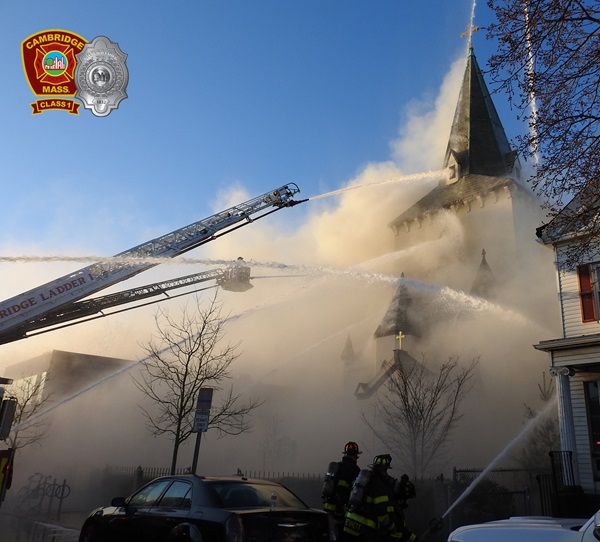Six alarm fire at Faith Lutheran Church on Broadway 9Apr2023