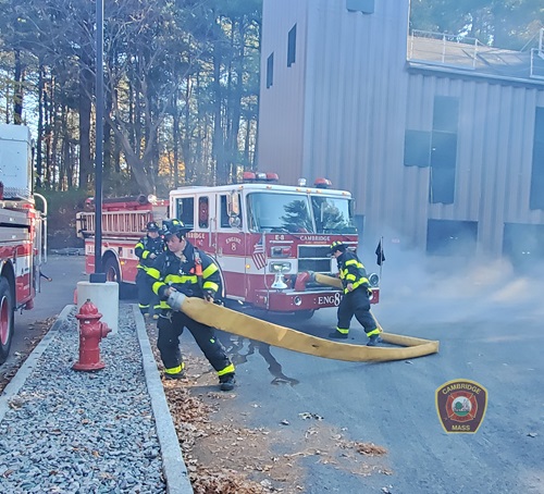 Cambridge fire training at Brookline Fire site