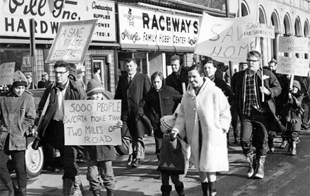 Cambridge citizens marching in protest of the construction of the Inner Belt highway