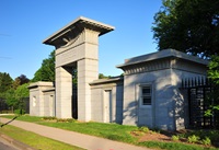 Color photograph of the Mount Auburn Cemetery Gates