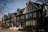 Color photo of the rowhouses at 12-20 Hilliard Street, Cambridge, Mass.