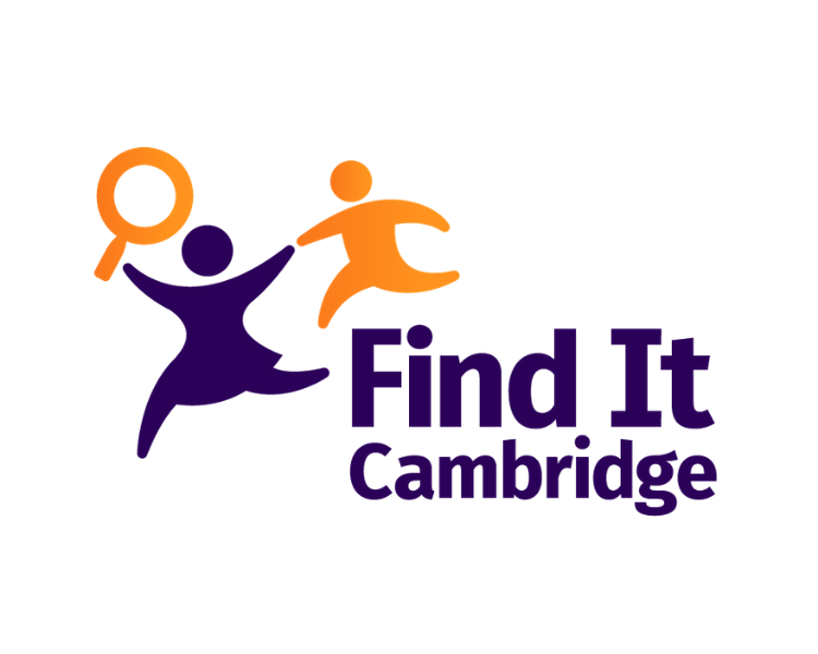 A purple figure holds a magnifying glass and holds hands with an orange figure