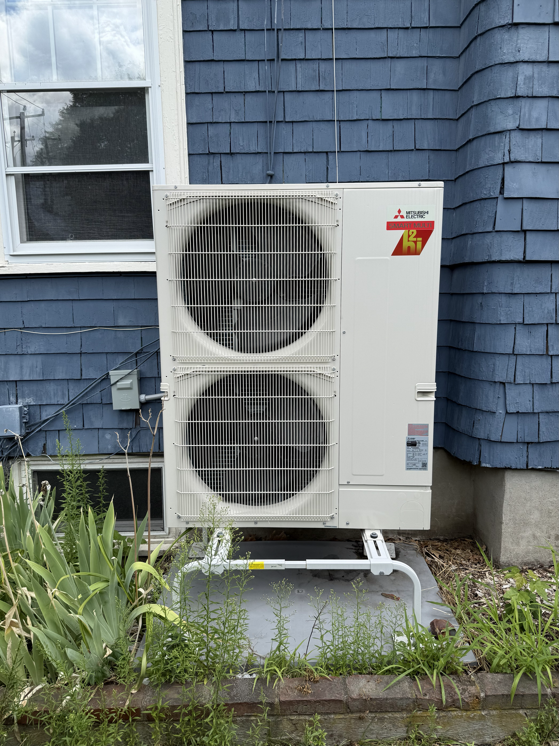 A heat pump outside a home..