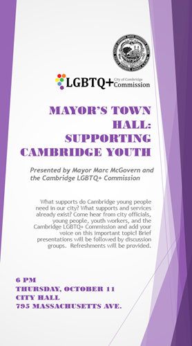 Flier for Mayor's Town Hall: Supporting Cambridge Youth