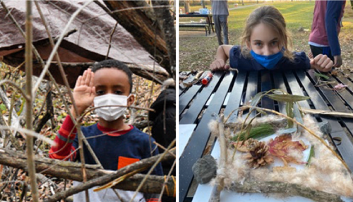 Photo collage of two children participating in outdoor programs