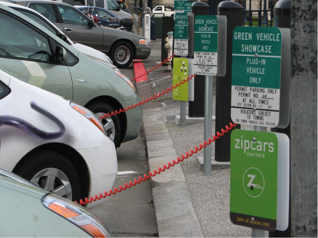 Several EVs connected to charging stations