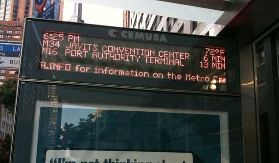 Outdoor monitor showing estimated bus arrival times