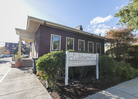 The Collins Branch of the Cambridge Public Library, viewed from the side.