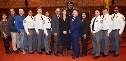 Photo of Cambridge Police Cadet Class with City Manager and City Councilors