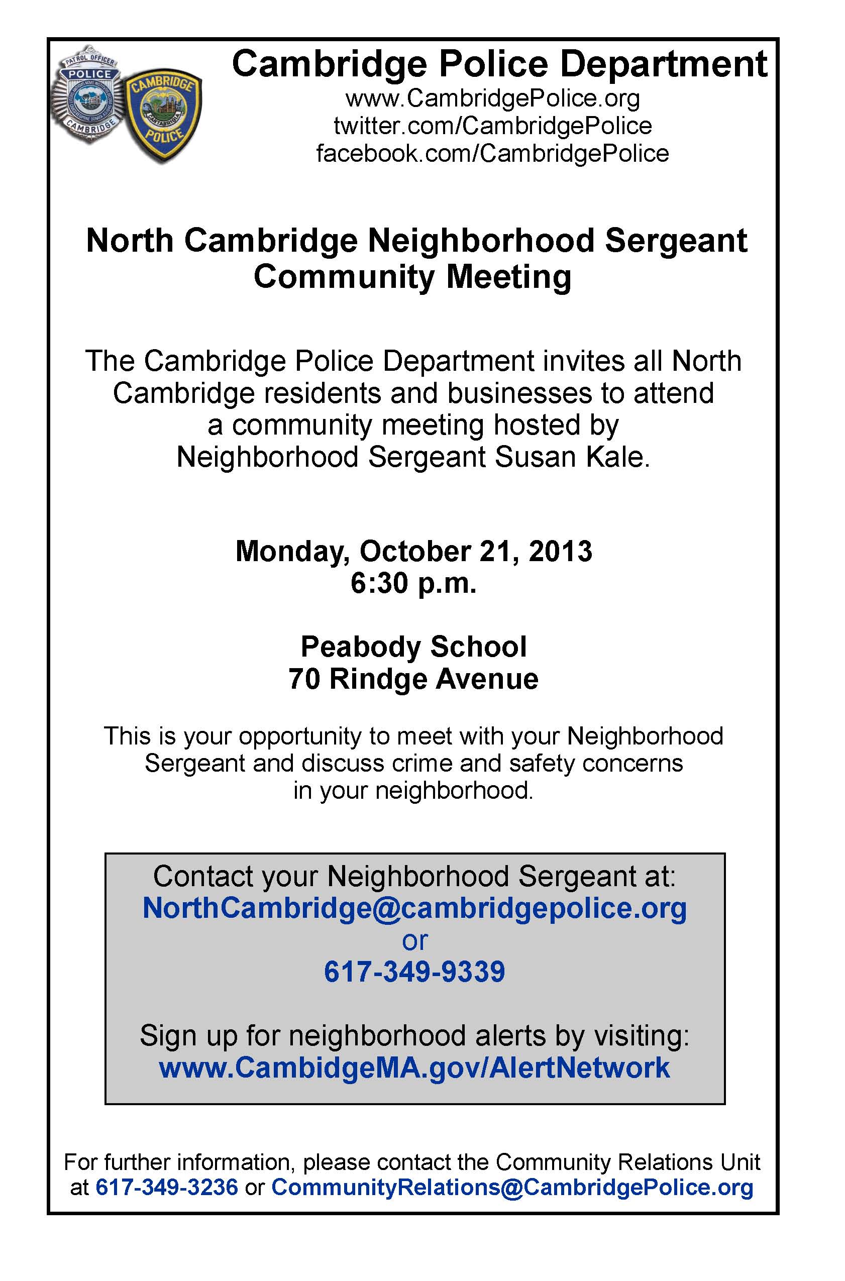 North Cambridge Meeting Flyer
