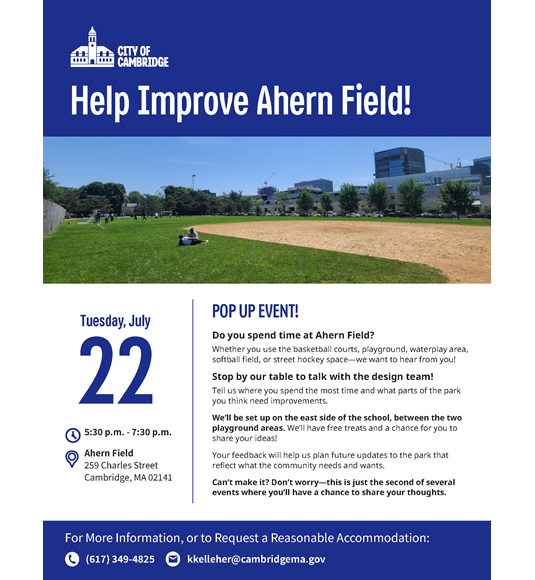 Ahern Field Pop Up Event Flyer July 22