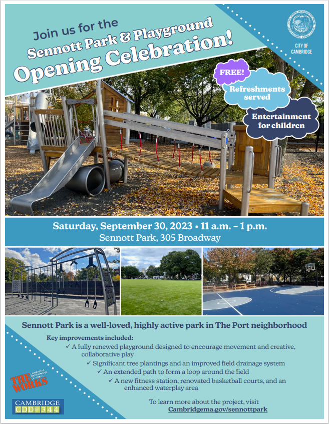 Flyer for Sennott Park Opening Celebration