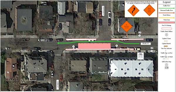 Map of traffic detour on Pearl St