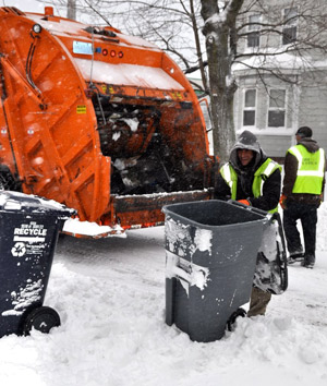 Collecting trash after a major snow storm