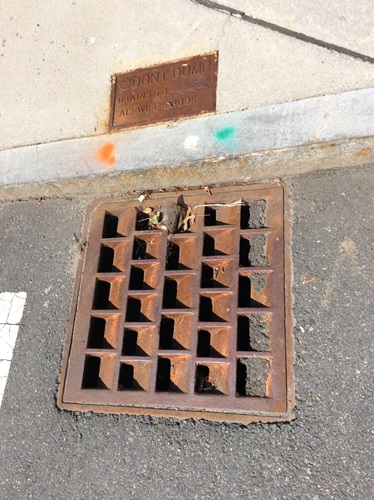 Catch basin with green and orange dots