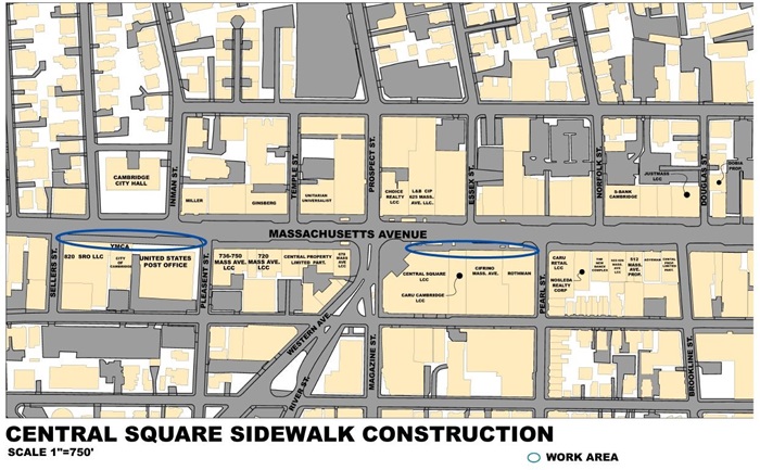 Map of Mass Ave Sidewalk Work