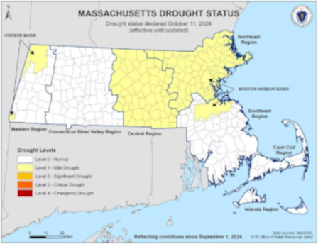 Massachusetts drought status map from September 1, 2024