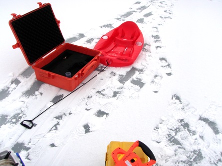 CWD staff carried monitoring equipment to the site on sleds.
