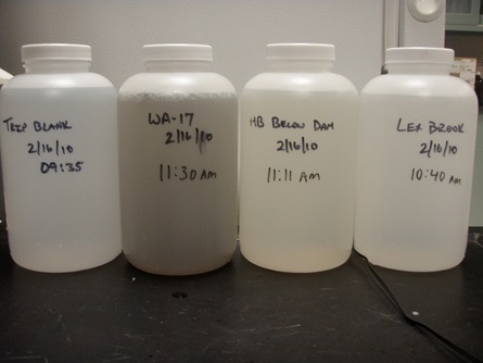 Several stormwater water quality samples compared from primary tributaries'.