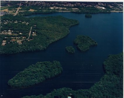 Aerial photo of the Hobbs Brook Reservoir.