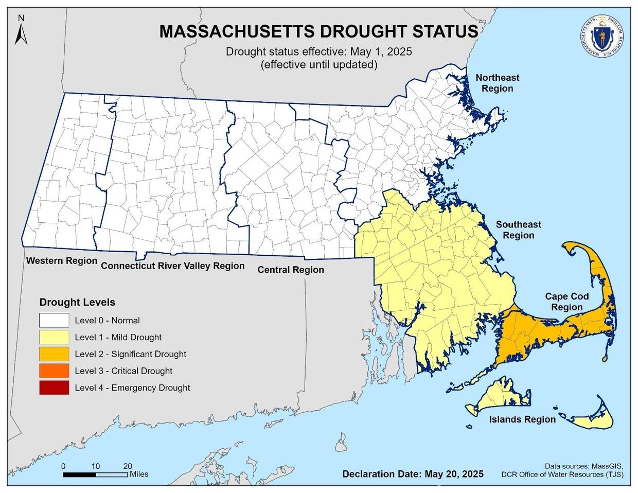 Map of Massachusetts and Water Drought Statuses