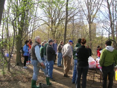 Volunteers registering to help plant on Earth Day.