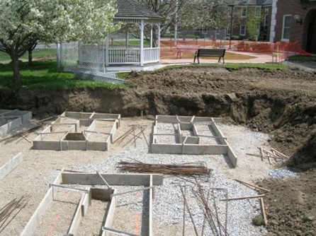 The bases for the elevated gardens are placed.