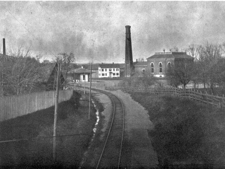 Picture of the railroad tracks along Fresh Pond, 1882.