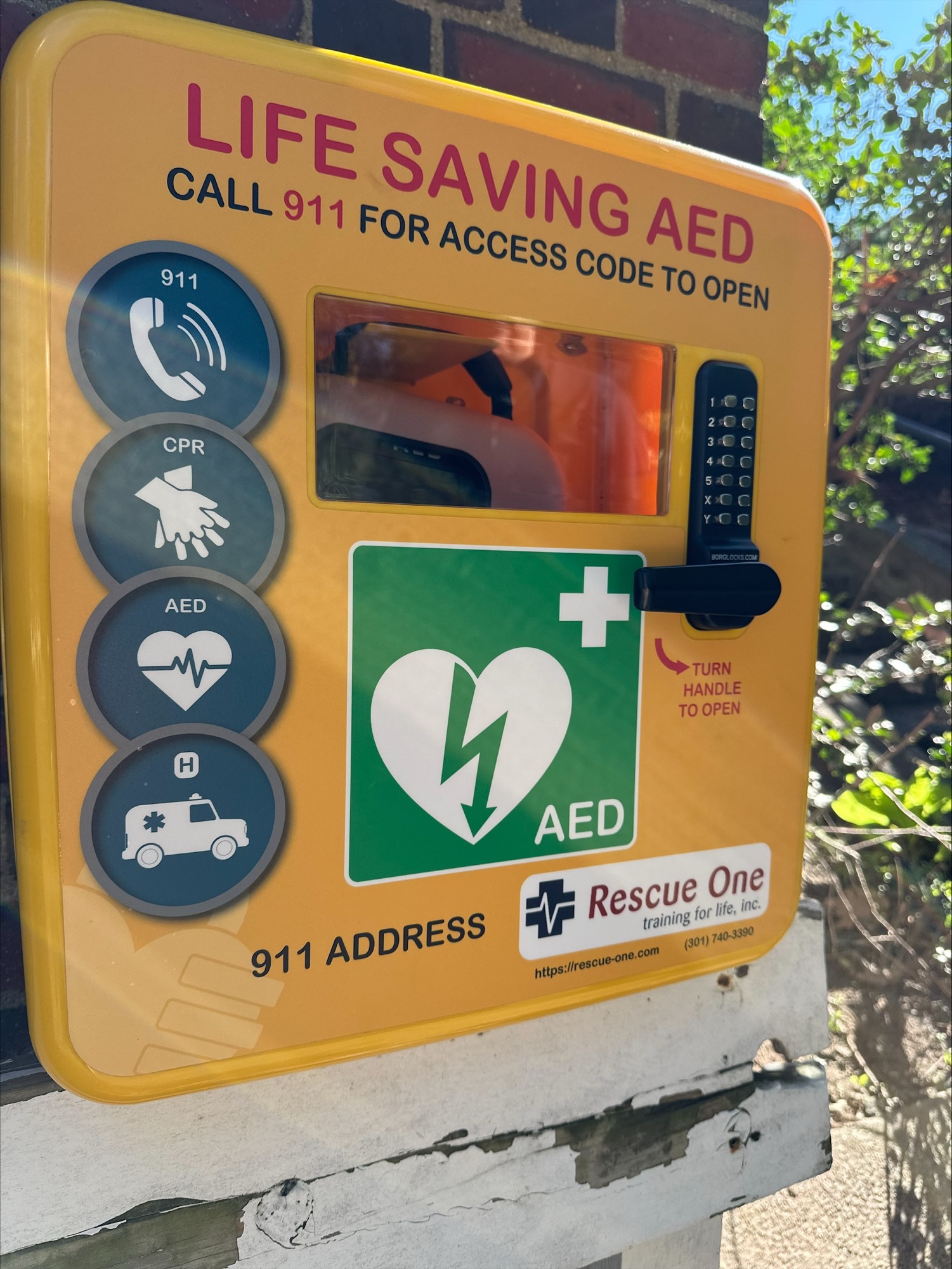 Automated external defibrillators (AED) box on the street