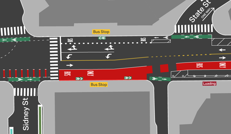 Plan drawing of Massachusetts Avenue from Sidney Street to Blanche Street